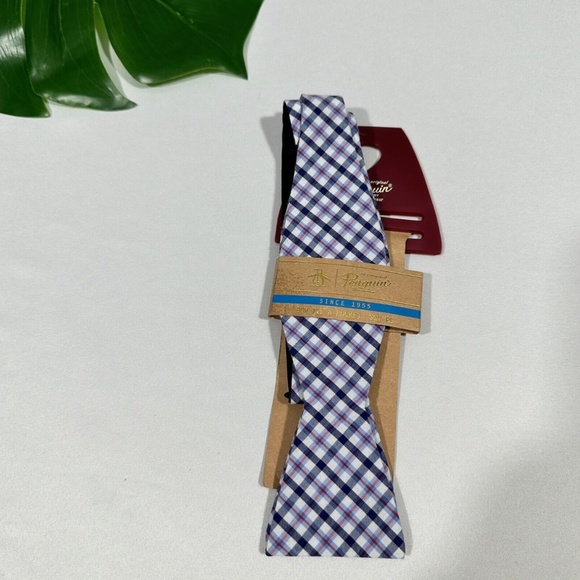 NWT $65 Original‎ Penguin [ BOW TIE ] Plaid Print Adjustable Tie Blue Red - Picture 2 of 6
